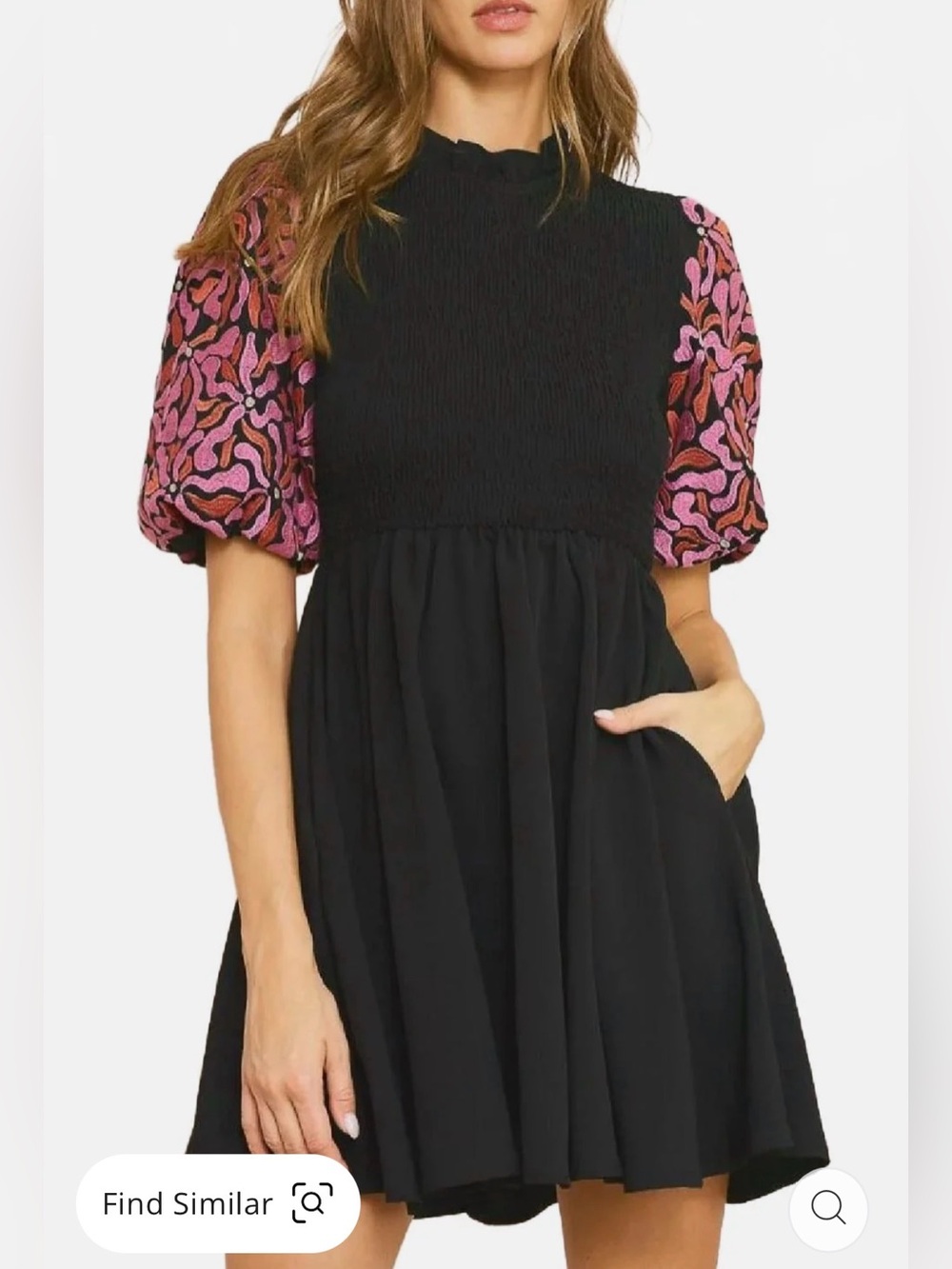 ENTRO Embroidered Puff Sleeve Dress In Black
Sz Large